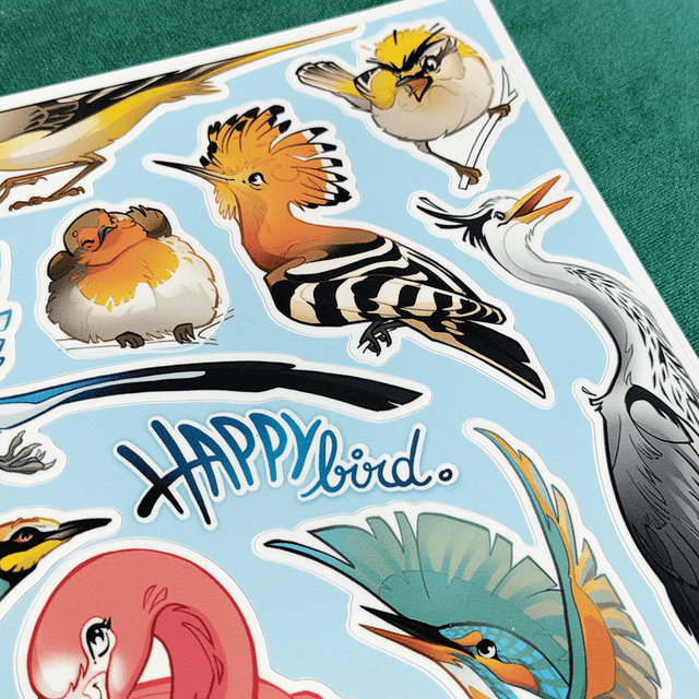 A4 - Planche de 16 Stickers d'Oiseaux 