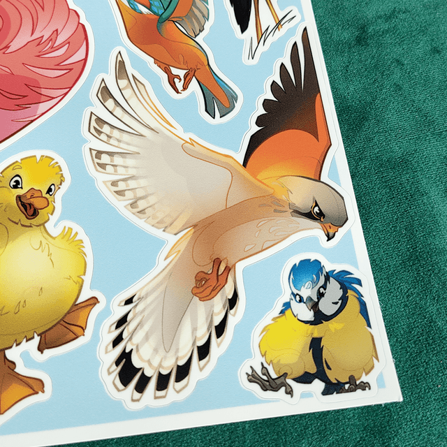 A4 - Planche de 16 Stickers d'Oiseaux 