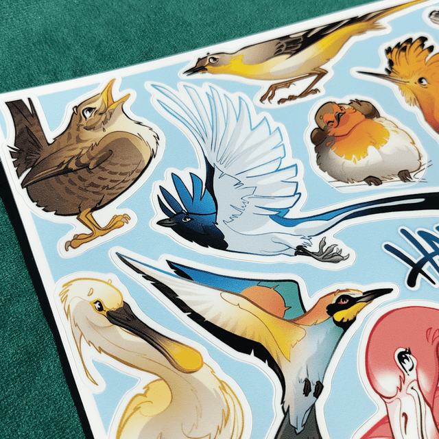 A4 - Planche de 16 Stickers d'Oiseaux 