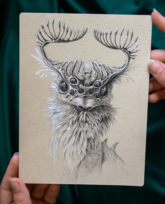 Araknet - Crayon noir et blanc - 15x20 cm