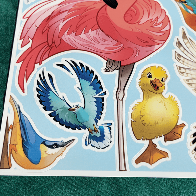 A4 - Planche de 16 Stickers d'Oiseaux 