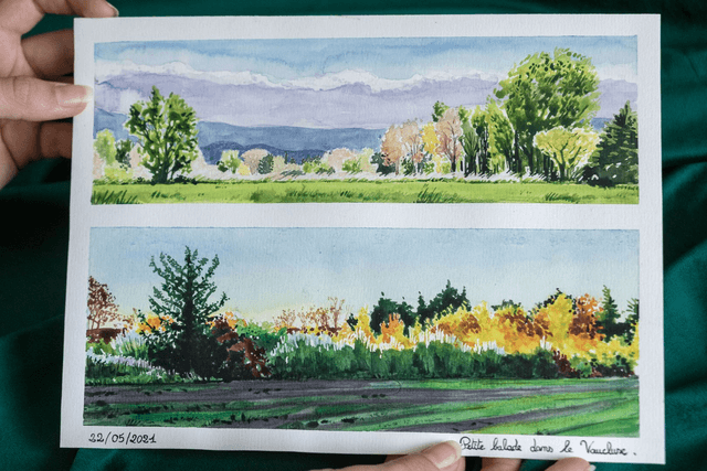 Automne à Entraigues - Aquarelle - 21 x 29.7 cm